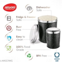 Graceful Jars & Containers - LXHXW: 13.5X 16.5 X 13.5, BLACK & White Marble Finish With Mirror Polish S.Steel Lids , Stainlees Steel, Pack of: 4 piece